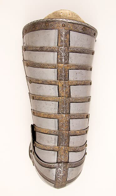 Right Thigh and Knee Defense (Cuisse and Poleyn) for the Armor of Sir John Scudamore (1541 or 1542–1623), by Daniel Tachaux