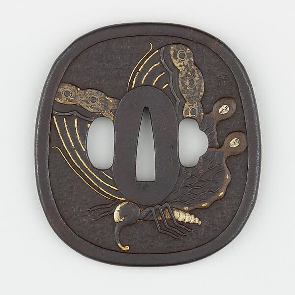 Sword Guard (Tsuba) With the Motif of Chrysanthemums and Butterfly (菊と蝶図鐔)