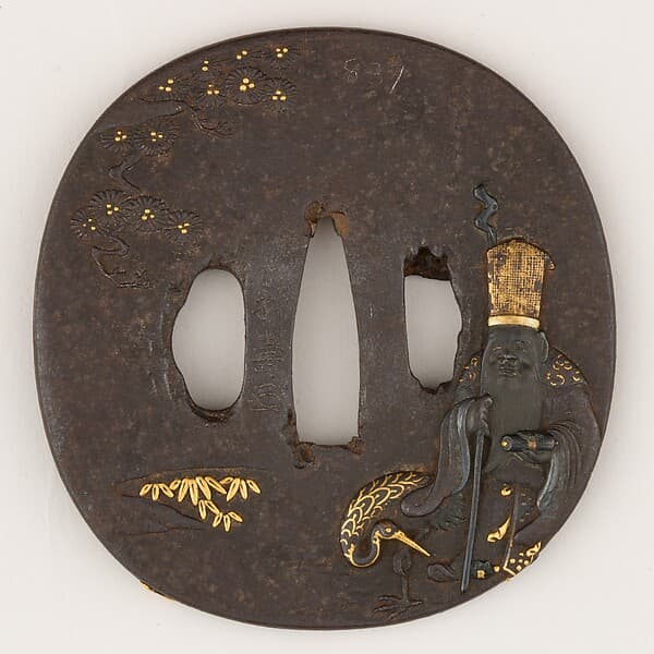 Sword guard (Tsuba) Depicting God of Longevity Jurōjin (寿老人図鐔)