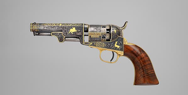 Gold-inlaid Colt Model 1849 Pocket Revolver (serial no. 63306), by Samuel Colt