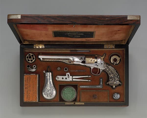 Cased Colt Model 1862 Police Revolver, Serial no. 9174, with Thuer Conversion for Self-contained Cartridges, and Accessories, by Samuel Colt