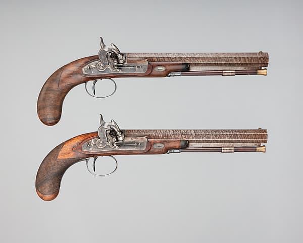 Pair of Pellet-Lock Pistols with Case with Accessories, by Charles Moore