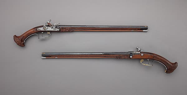 Pair of Flintlock Holster Pistols Made for Louis XIV of France (r. 1643–1715), by Pierre Cisteron