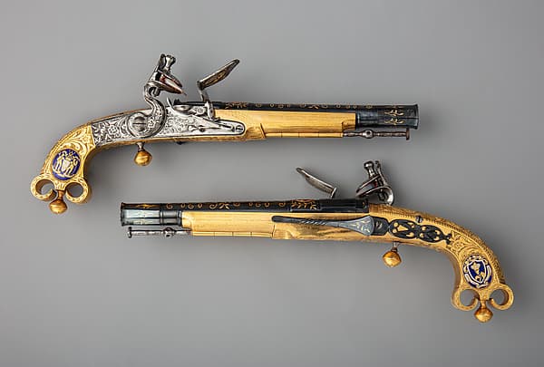 Pair of Flintlock Pistols of Scottish Type Presented to Jeffrey, 1st Baron Amherst (1717–1797), by John Murdoch