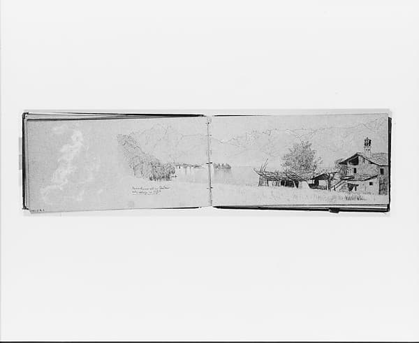 Village, Mountains, and Lake [Maggiore?] (recto, from sketchbook), by Jervis McEntee