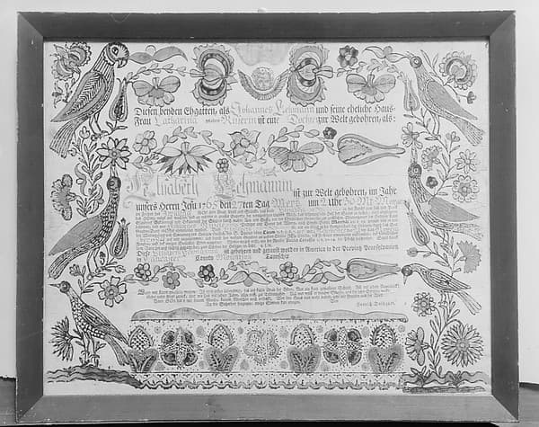 Birth and Baptismal Certificate, by Henrich Dulhauer