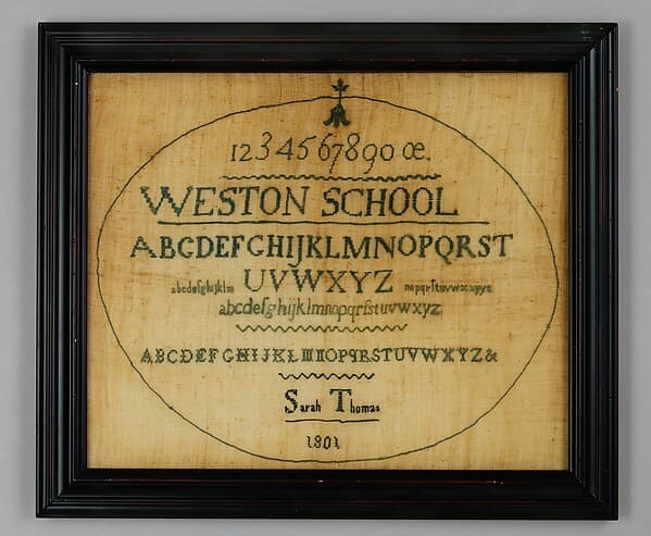 Sampler made at the Westtown Quaker School, by Sarah Thomas