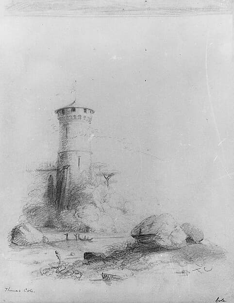 Landscape with Tower (from McGuire Scrapbook), by Thomas Cole