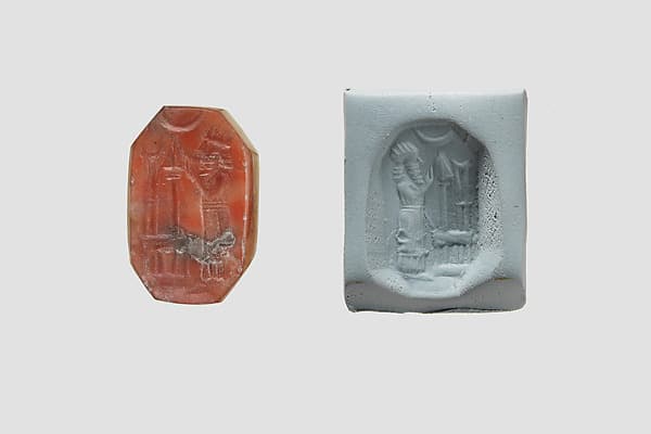 Stamp seal (octagonal pyramid) with cultic scene