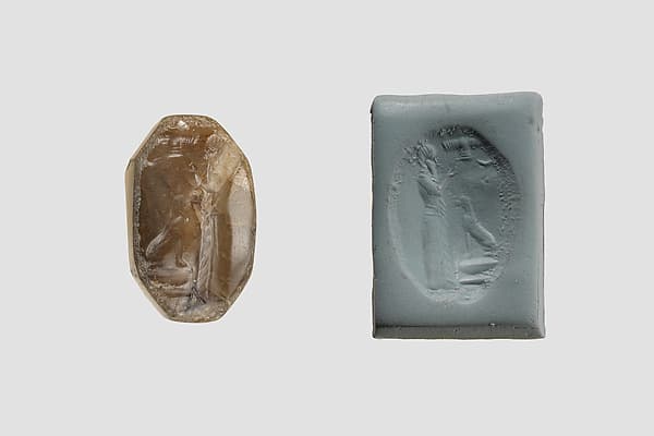 Stamp seal (octagonal pyramid) with cultic scene