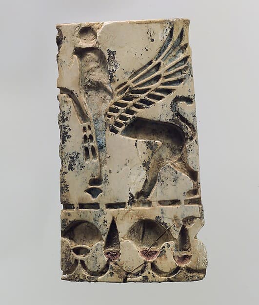 Champlevé furniture or cosmetic box plaque with a griffin and a floral frieze