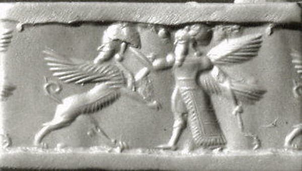 Cylinder seal with two-figure contest scene