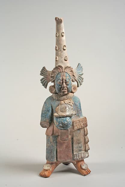 Figure with conical headdress and shield, by Maya artist(s)