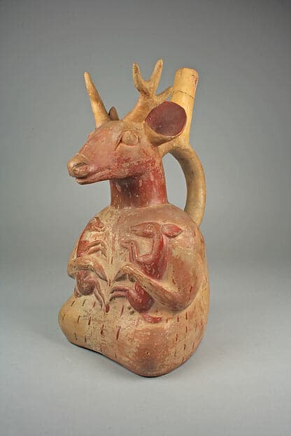 Stirrup-spout bottle with deer, by Moche artist(s)