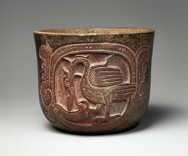 Vessel with water bird and hieroglyphic text, by Maya artist(s)