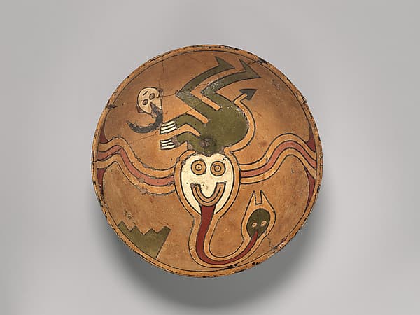 Rattle bowl with flying figure (Oculate Being), by Paracas artist(s)