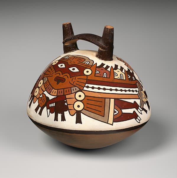Double-spout bottle with flying figure, by Nasca artist(s)