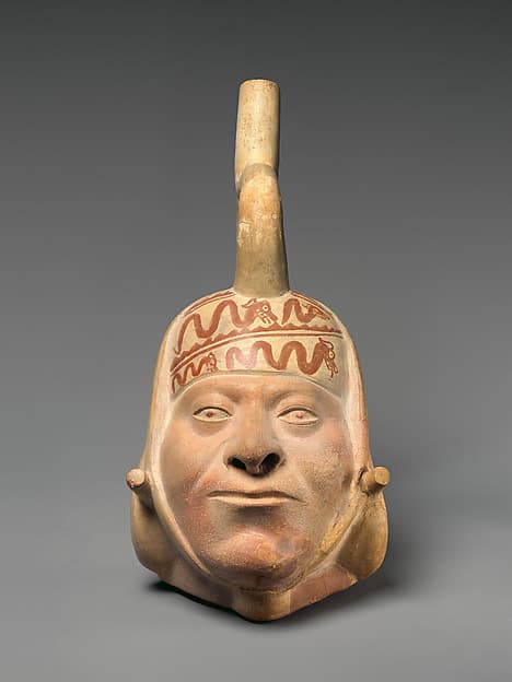 Bottle with portrait head, by Moche artist(s)