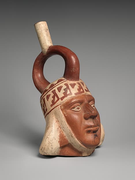 Bottle with portrait head, by Moche artist(s)