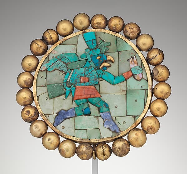 Ear ornament with winged runner, by Moche artist(s)
