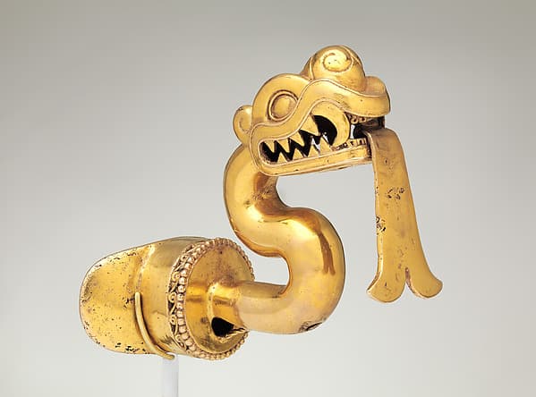Serpent labret with articulated tongue, by Mexica artist(s)
