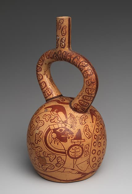 Stirrup-spout bottle with bean warriors, by Moche artist(s)