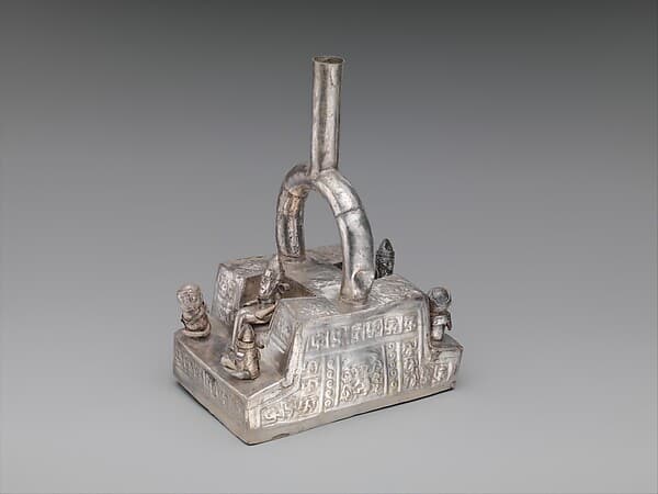 Stirrup-spout bottle with palace scene, by Chimú artist(s)