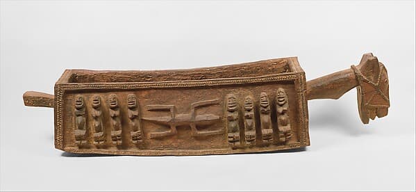 Aduno Koro (Ark of the World) vessel with ancestral figures, by Dogon blacksmith