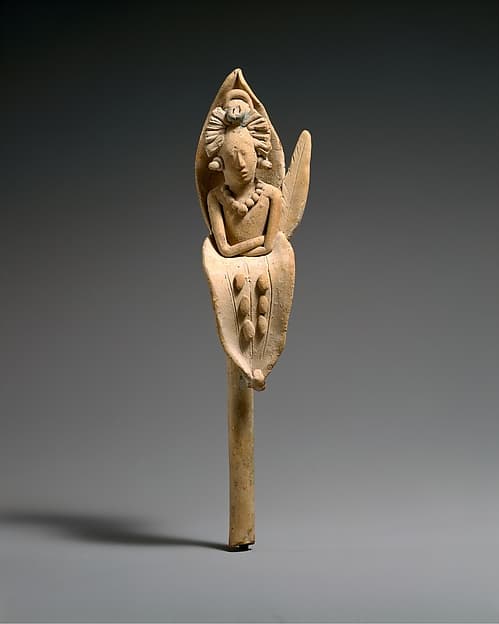 Whistle with the Maize God emerging from a flower, by Maya artist(s)