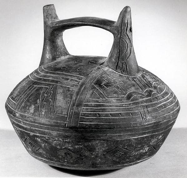 Double Spout and Bridge Bottle with Bird