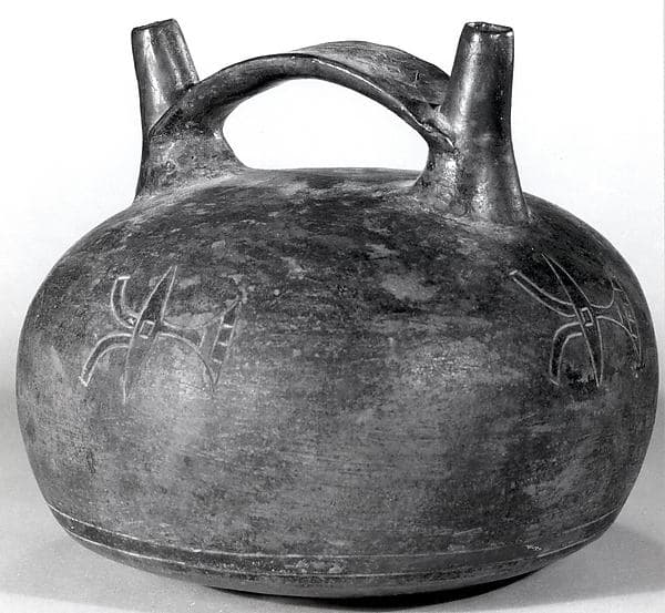 Double Spout and Bridge Bottle with Bird