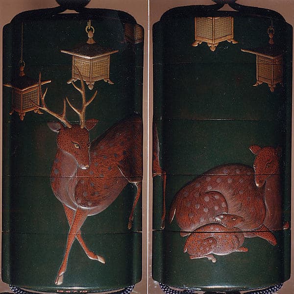 Case (Inrō) with Design of Deer and Lanterns at Kasuga Shrine, by Yamada School