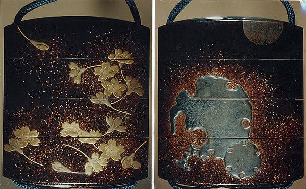 Case (Inrō) with Design of Scattered Cherry Blossoms (obverse); Snow Roundels (reverse)