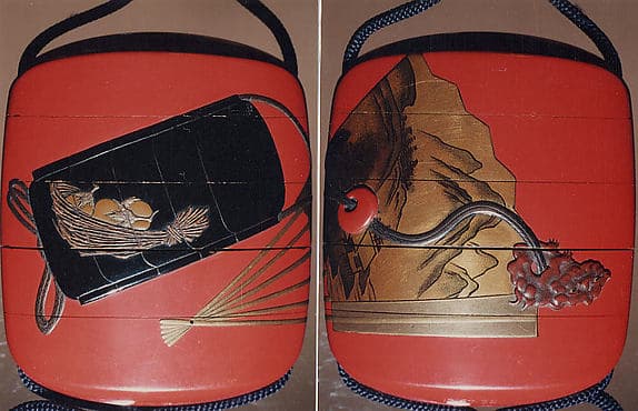 Inrō with Inrō and Fan, by Koma Kyūhaku V