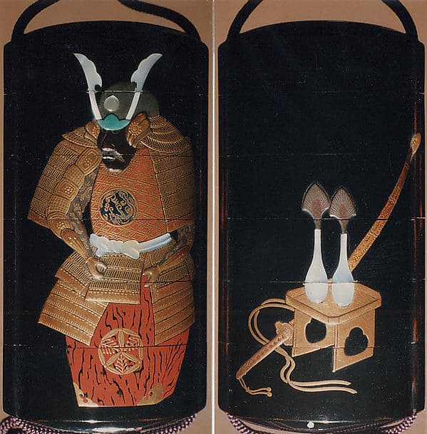 Case (Inrō) with Design of a Suit of Armor (obverse); Flasks for Boys Festival (reverse), by Yamada Jōkasai (1681–1704)