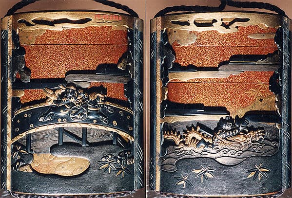 Case (Inrō) with Design of Chōryō and Kōsekikō with Plants, Waves and Clouds