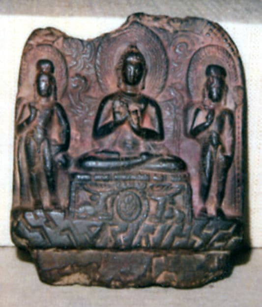 Buddha Preaching the First Sermon Attended by Maitreya and Padmapani