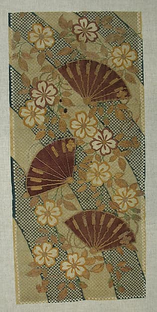 Piece from a Kosode with Fans and Cherry Blossoms