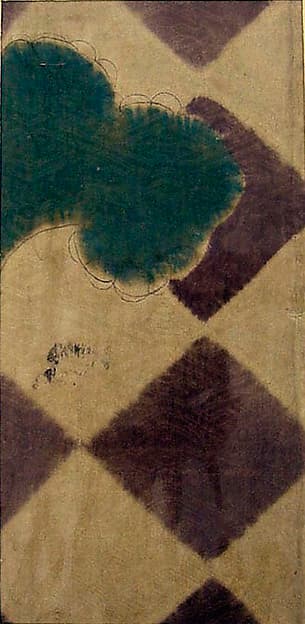 Piece from a Kosode with Partial Pine Bough on Checked (ishidatami) Background
