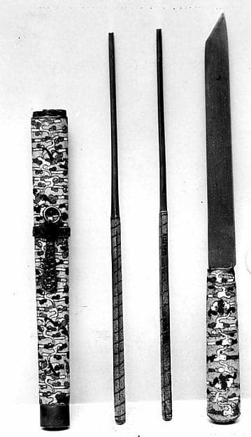 Knife with Holder and Two Chopsticks
