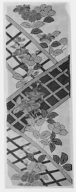 Piece from a Kosode with Camellias and Fence