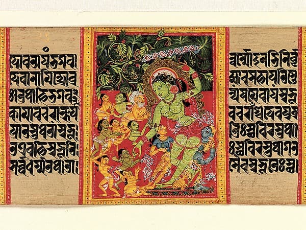 Green Tara Dispensing Boons to Ecstatic Devotees: Folio from a Manuscript of the Ashtasahasrika Prajnaparamita (Perfection of Wisdom), by Mahavihara Master