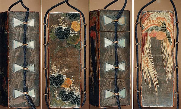 Case (Inrō) in the Shape of Wood Seal with Decoration of Pheonix and Paulownia Tree