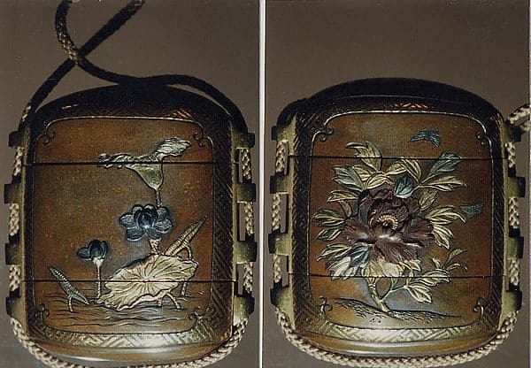 Case (Inrō) with Design of Flowering Lotus (obverse); Flowering Peony and Lotus (reverse)