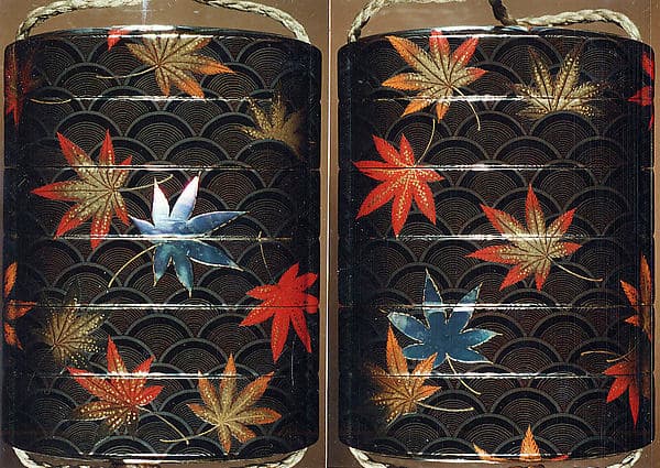 Case (Inrō) with Design of Maple Leaves on Conventionalized Waves
