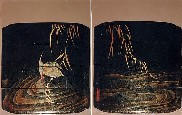 Case (Inrō) with Design of Kingfisher on Reed Stalk above Waves (obverse) Insects on Water Surface (reverse)