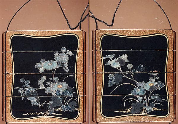 Case (Inrō) with Design of Flowering Chrysanthemums with Brocade Borders