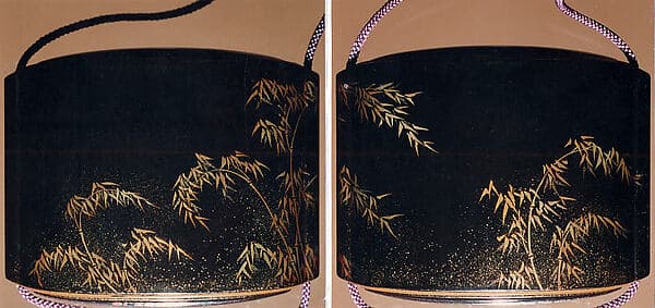 Saya Inrō with Bamboo Grove (exterior) and Rooster with Hen (interior), by Koma Sadahide