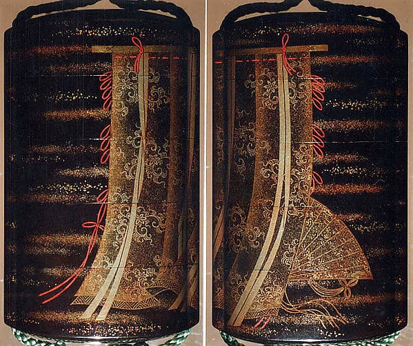 Case (Inrō) with Design of Curtains of State and a Woman's Fan, by Koma Kōryū