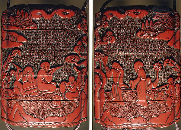 Case (Inrō) with Design of Chinese Sages Drinking and Writing on Banana Leaf